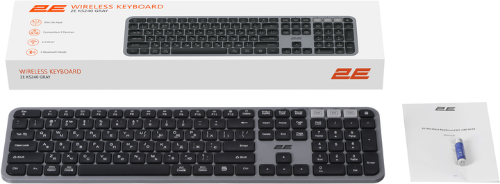 Клавіатура бездротова 2E KS240 Wireless USB/Bluetooth Grey (2E-KS240WG_UA) - зображення 10