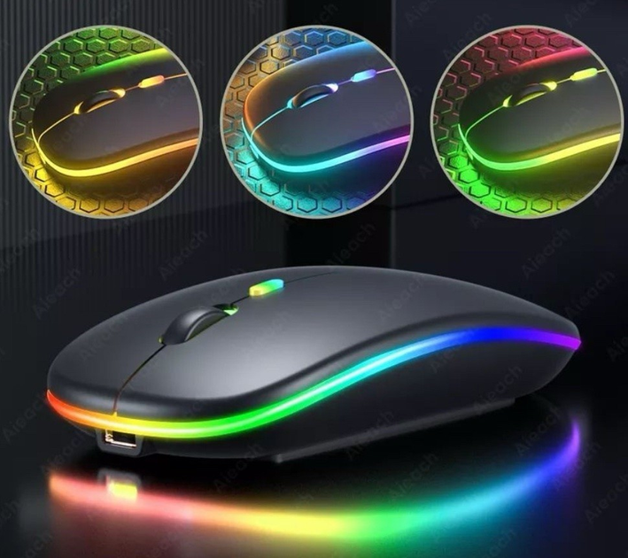 Беспроводная Бесшумная мышь 2.4G + Bluetooth Встроенный аккумулятор RGB подсветка Black - изображение 1