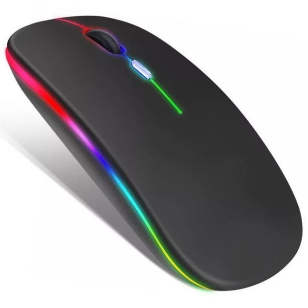 Беспроводная Бесшумная мышь 2.4G + Bluetooth Встроенный аккумулятор RGB подсветка Black - изображение 2