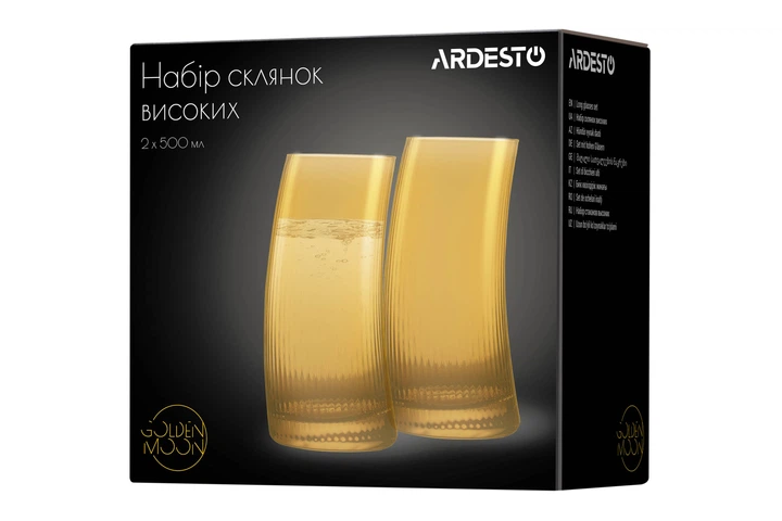 Набір склянок високих Ardesto Golden Moon 500 мл, 2 шт., скло AR2650GB - Фото 2 Набір склянок високих Ardesto Golden Moon 500 мл, 2 шт., скло AR2650GB - зображення 2