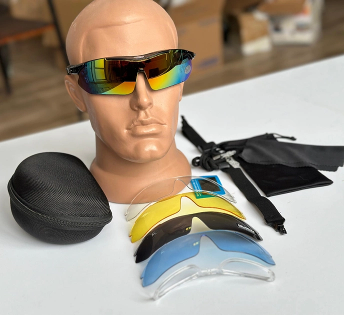 Тактические очки - маска Tactic защитные очки со сменными линзами с боксом Черный (Oakley) - изображение 1