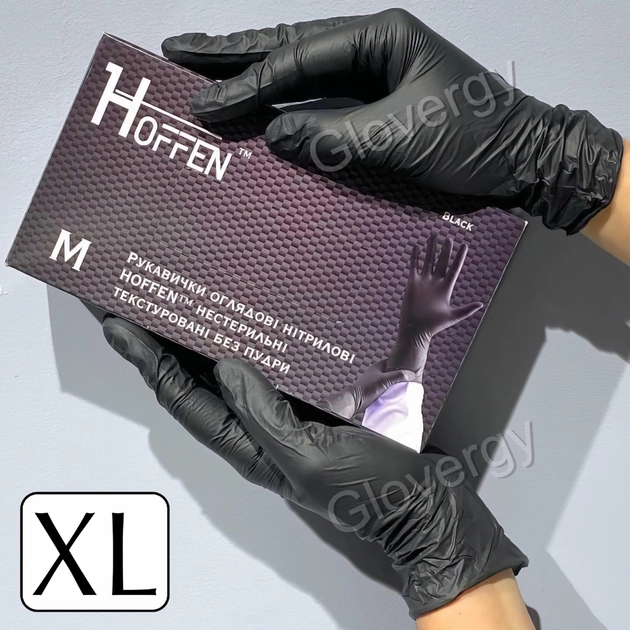 Перчатки нитриловые Hoffen Black размер XL черные 100 шт - изображение 1