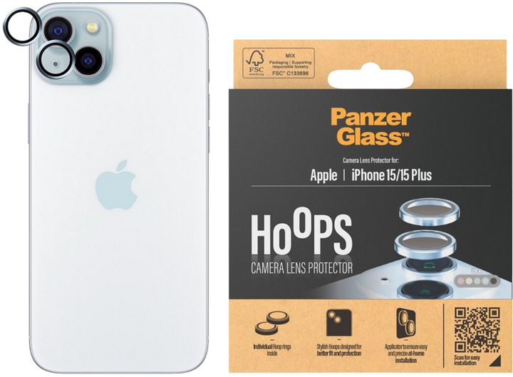 Захисне скло PanzerGlass Hoops Camera Lens Protector для Apple iPhone 15 / 15 Plus Blue (5711724011900) - зображення 1