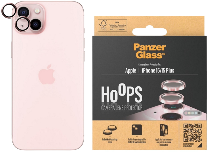 Захисне скло PanzerGlass Hoops Camera Lens Protector для Apple iPhone 15 / 15 Plus Pink (5711724011924) - зображення 1