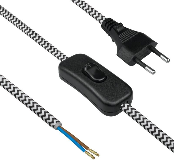 Електричний кабель з вимикачем в оплітці DPM 2.5 м біло-чорний (DIC0425) - зображення 2