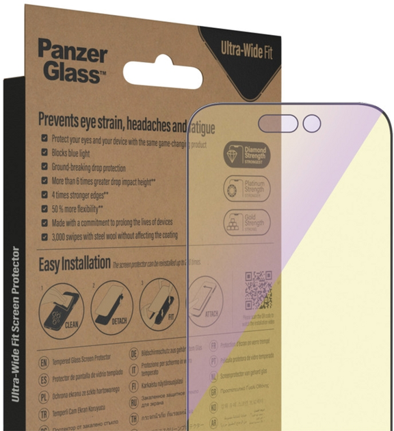 Szkło hartowane PanzerGlass Anti-blue light Screen Protector do Apple iPhone 14 Pro / Ultra-Wide Fit (5711724027802) - obraz 2