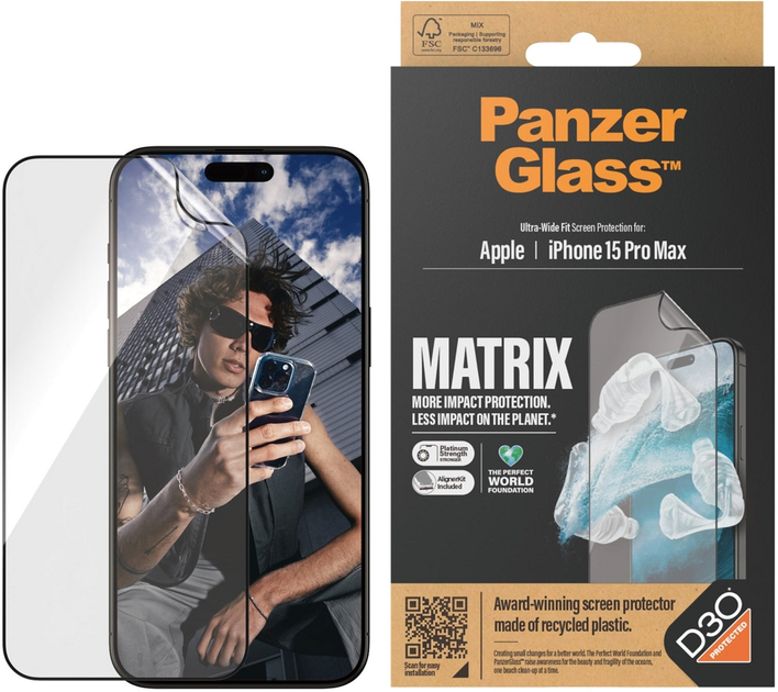 Захисне скло PanzerGlass Matrix Screen Protector with D3O для Apple iPhone 15 Pro Max / Ultra-Wide Fit w. AlignerKit (5711724028205) - зображення 3