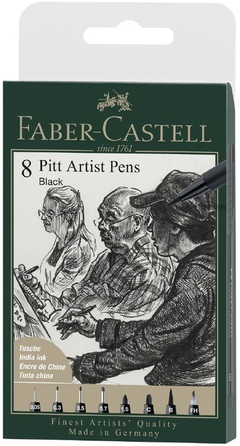 Набір художніх маркерів Faber Castell Pitt Artist Чорний 8 шт (4005401671589) - зображення 1
