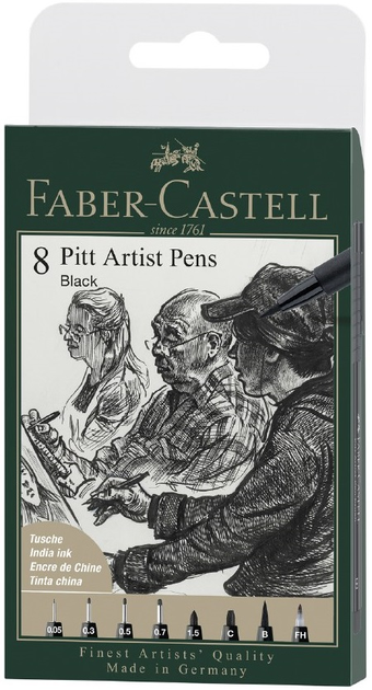 Zestaw markerów artystycznych Faber Castell Pitt Artist Czarny 8 szt (4005401671589) - obraz 1