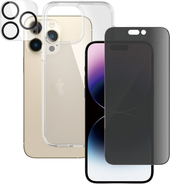 Набір PanzerGlass Privacy 3-in-1 Pack для Apple iPhone 14 Pro Max чохол + Захисне скло + Захисне скло для камери (B0404+P2786) - зображення 1