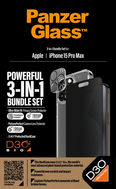 Zestaw PanzerGlass Privacy 3-in-1 Pack do Apple iPhone 15 Pro Max etui + szkło hartowane + szkło do obiektywów (B1175+P2812) - obraz 5