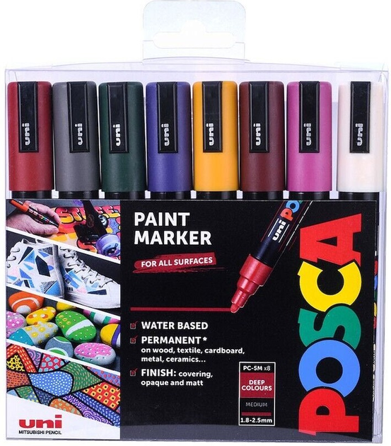 Набір маркерів Posca PC 5M Medium Tip Deep Colors 8 шт (5012788070873) - зображення 1