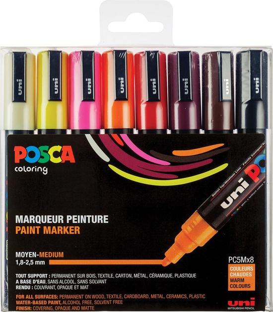 Zestaw markerów Posca PC 5M Medium Tip Warm Colours 8 szt (3296280033457) - obraz 1