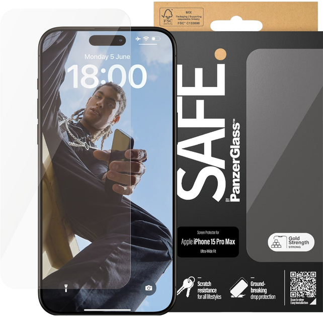 Захисне скло PanzerGlass Safe Screen Protector для Apple iPhone 15 Pro Max Ultra-Wide Fit (SAFE95537) - зображення 2