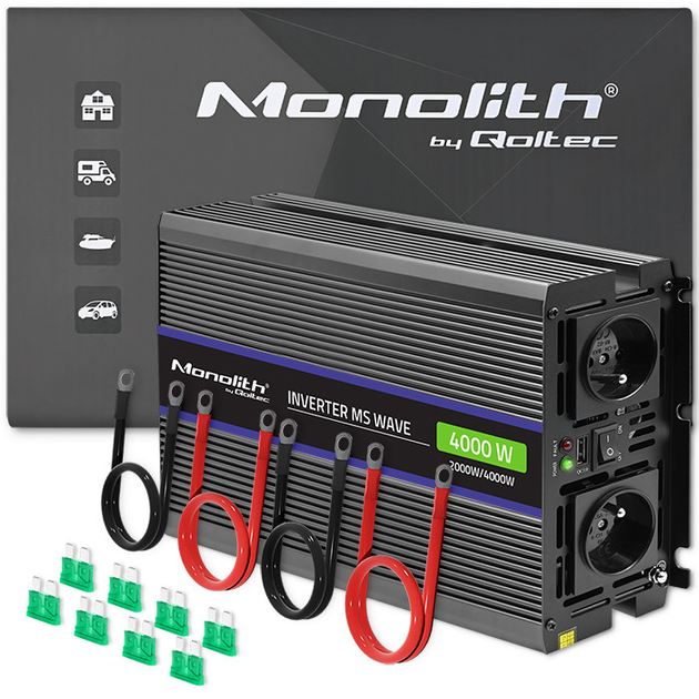Przetwornica samochodowa Qoltec Monolith 4000 MS Wave 2000 W/4000 W 12 V na 230 V - obraz 8
