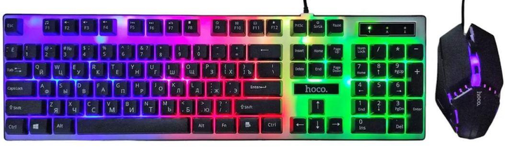 Клавіатура ігрова провідна Hoco GM-I8 Pro з оптичною мишкою та LED підсвічуванням RGB USB для Windows/MAC - зображення 4