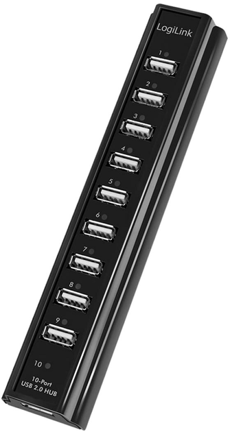 Hub USB LogiLink USB 2.0 Type-A 10-portowy Black (4260113571286) - obraz 1