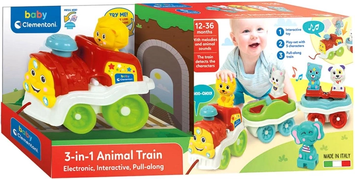 Zabawka na kółkach Clementoni 3 in 1 Animal Train (8005125178483) - obraz 1