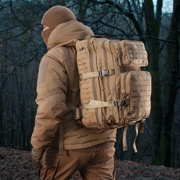 Рюкзак тактический (36 л) M-Tac Large Assault Pack Laser Cut Tan Армейский Coyte (Койот) с D-кольцом - изображение 2