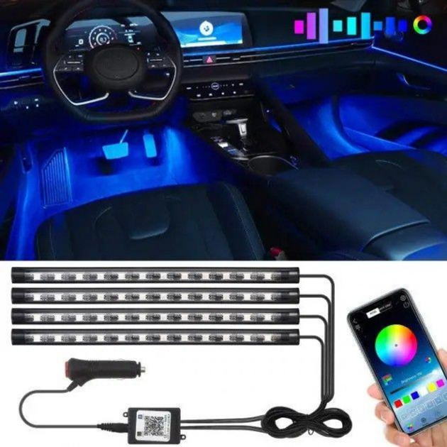 RGB подсветка ног и салона авто со звуковым контроллером 4 модуля 36 LED ИК-пульт