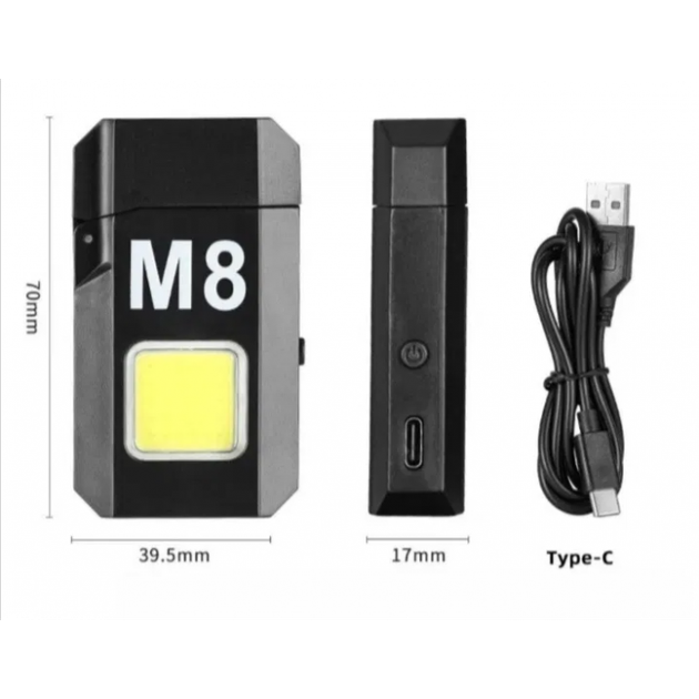 Електроімпульсна спіральна запальничка із ліхтариком Flashlight M8 3W зарядка від USB - зображення 7