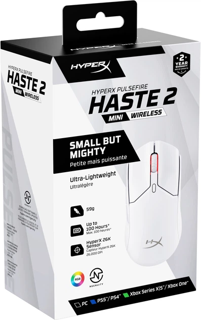 Mysz HyperX Pulsefire Haste 2 Mini Wireless White (7D389AA) - obraz 9