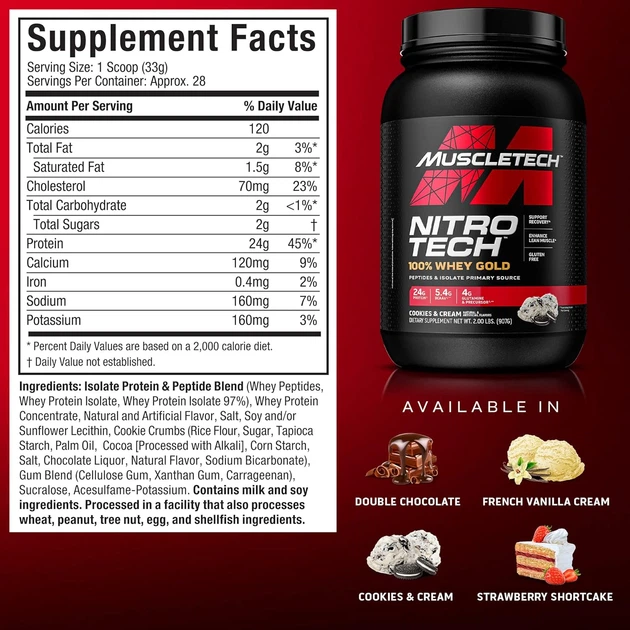 Протеїн Muscletech Nitro Tech 100% Whey Gold 907 g (Cookies and Cream) - зображення 3