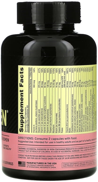 Витамины Optimum Nutrition Opti-Women 120 капсул (748927024524) – фото ...