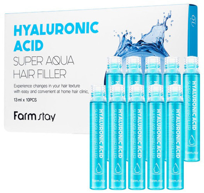 Ампули для волосся FarmStay Hyaluronic Acid Super Aqua Hair Filler зволожувальні 10х13 мл (8809615881422 / 8809615881439) - зображення 1