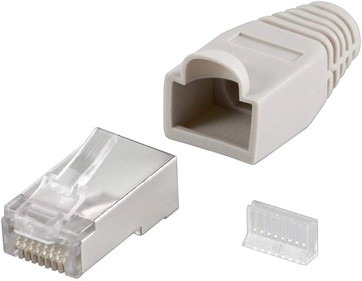 Штекер Goobay 68746 RJ45, Cat 5e STP, екранований із кришкою для зняття натягу, сірий (4040849687464) - зображення 1