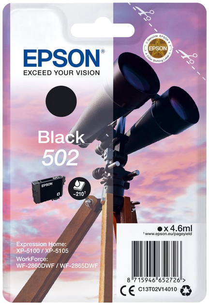 Картридж Epson 502 Black (C13T02V14010) - зображення 1