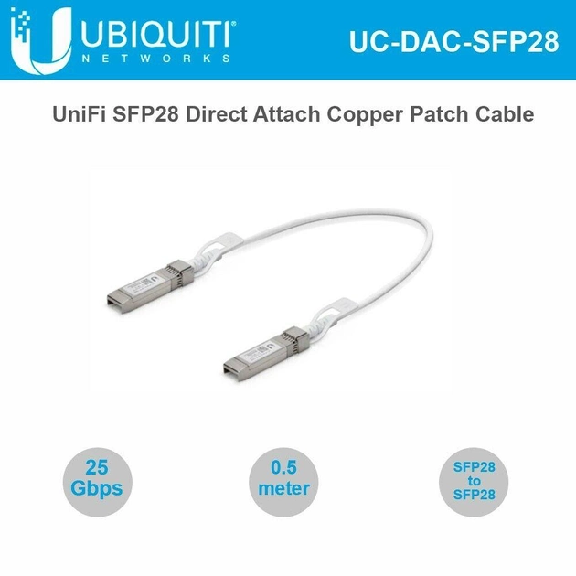 Patchcord optyczny Ubiquiti Direct Attach Copper Cable SFP28 25 Gbit/s 0.5 m (UC-DAC-SFP28) - obraz 1