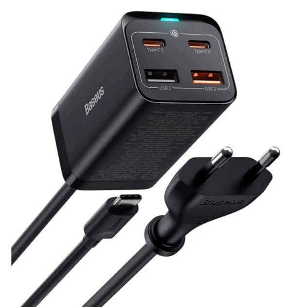 МЗП Baseus GaN3 Pro Desktop Fast Charger 2C + 2U 65W EU Black - зображення 4