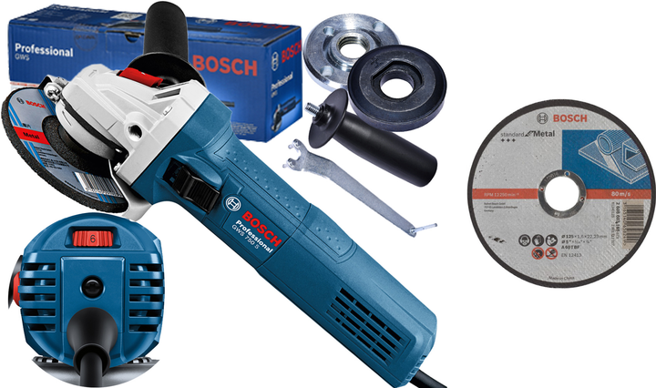 Набір КШМ Bosch Professional GWS 750 S. 750 Вт 125 мм регулятор швидкості + Відрізний круг Bosch для металу 125х1.6 мм 10 шт - зображення 1