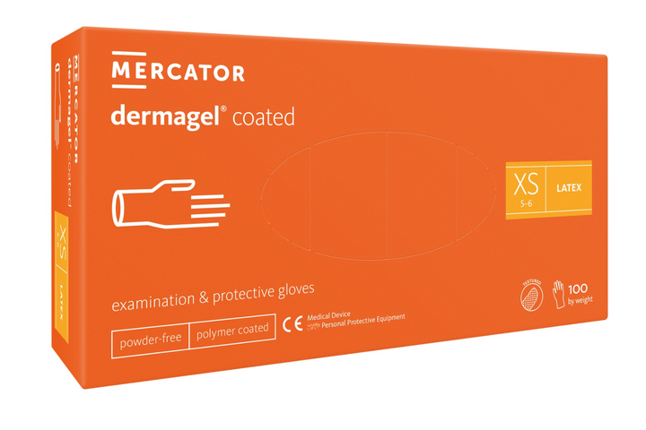 Рукавички латексні Mercator Medical Dermagel Coated XS Білі 100 шт (00-00000039) - изображение 1
