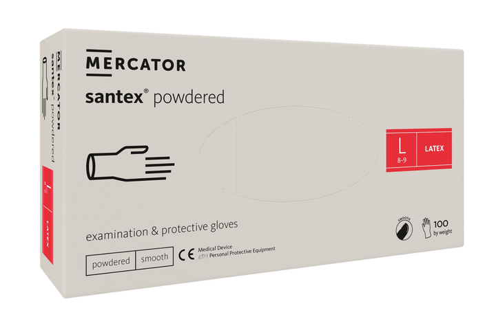 Рукавички латексні Mercator Medical Santex Powdered L Кремові 100 шт (00-00000190) - изображение 1