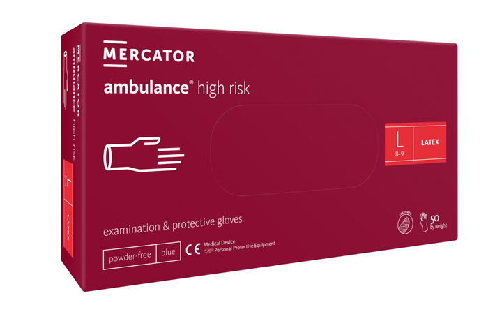Рукавички латексні Mercator Medical Ambulance High Risk підвищеної міцності L Сині 50 шт (00-00000027) - изображение 1