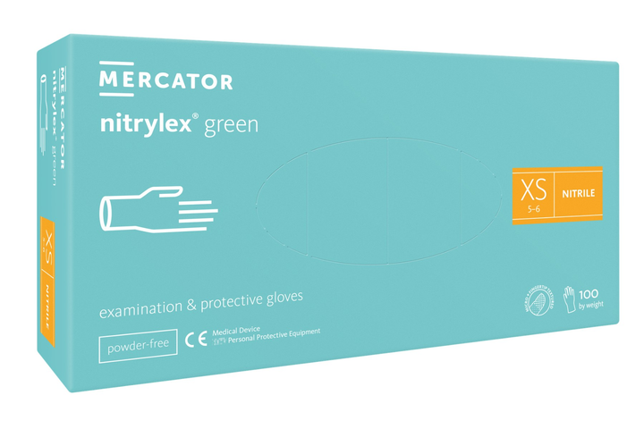 Рукавички нітрилові Mercator Medical Nitrylex Green XS М'ятні 100 шт (00-00000134) - зображення 1