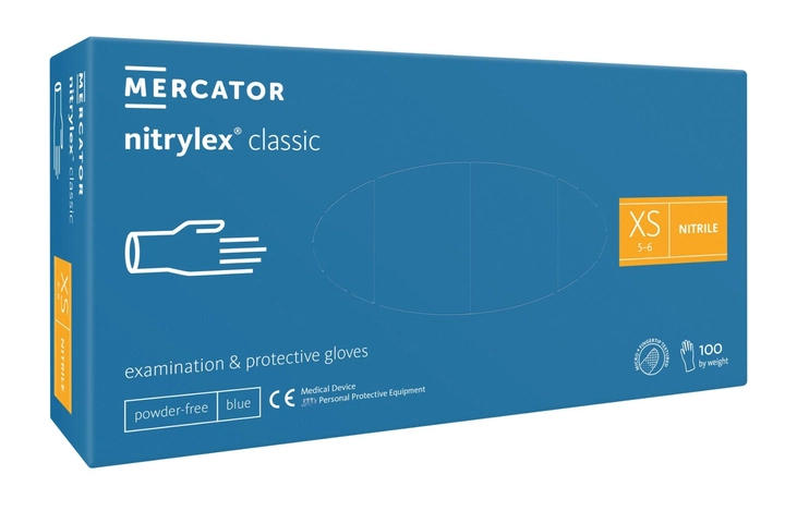 Рукавички нітрилові Mercator Medical Nitrylex Classic XS Сині 100 шт (00-00000095) - изображение 1