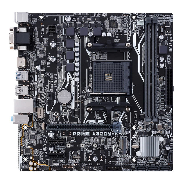 Материнська плата ASUS PRIME A320-K/CSM (AMD A320, Socket AM4, MicroATX) - Фото 1 Материнська плата ASUS PRIME A320-K/CSM (AMD A320, Socket AM4, MicroATX) - зображення 1