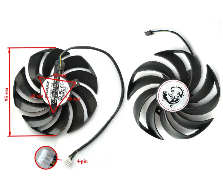 Вентилятор кулер для видеокарты MSI RTX 3050 3060 Ti RX 6600 6700 XT Gaming 95 мм PowerLogic PLD10010S12HH (PLD10010B12HH) комплект 2 шт (№382.05) - изображение 2