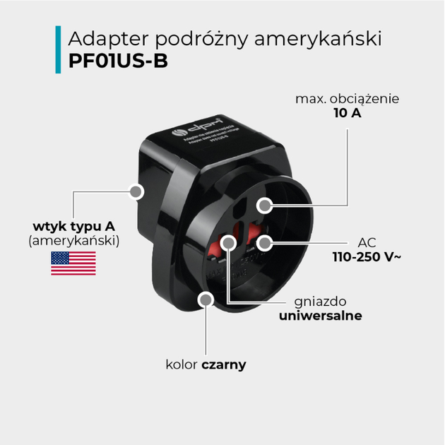 Адаптер подорожній DPM для розетки типу A PF01US-B чорний (5906881219867) - зображення 9