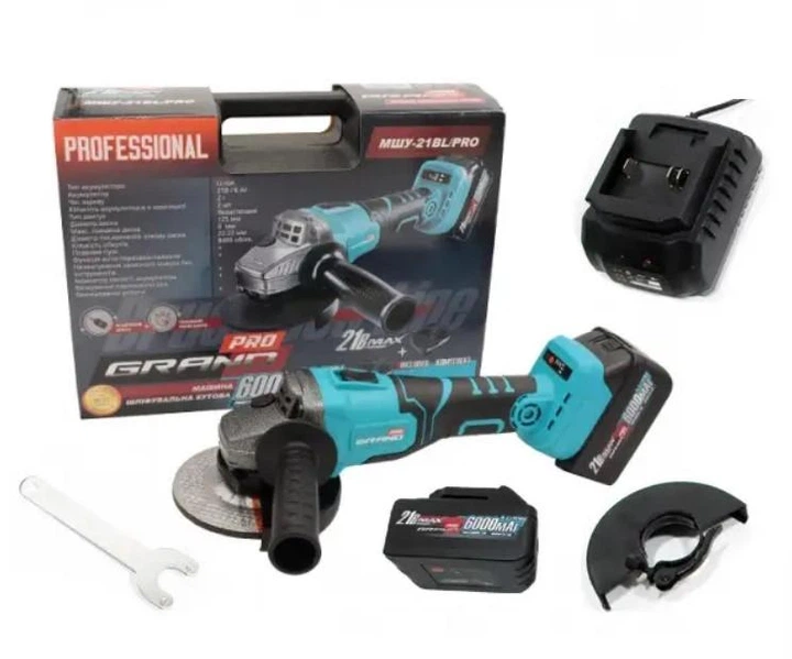 Аккумуляторная угловая шлифмашина Grand МШУ-20BL PRO BRUSHLESS (Без щеточный двигатель, 20V, 2 АКБ 4000мАч) - изображение 3
