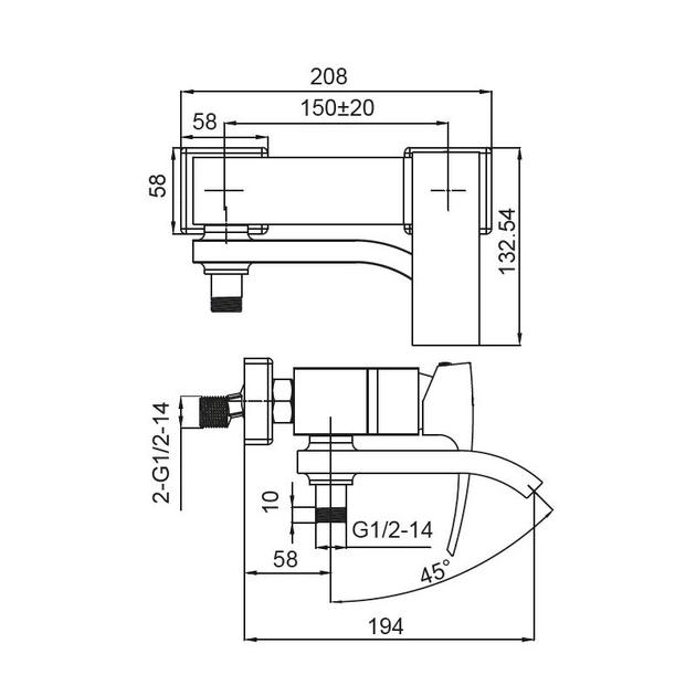 Смеситель для ванны KOER KB-41007-01 с коротким изливом и душевым набором Хром KR3454 - изображение 7