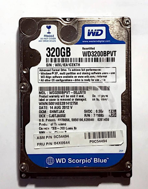 Жесткий диск Western Digital Blue 320GB 5400rpm 8MB WD3200BPVT 2.5 SATA ...