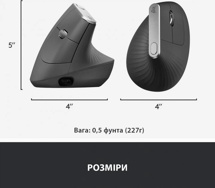 Миша Logitech MX Vertical Advanced Ergonomic Mouse Graphite (910-005447, 910-005448) - изображение 4