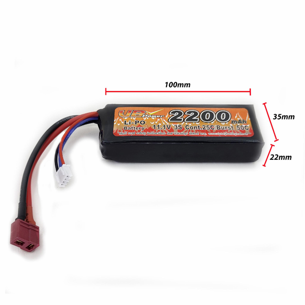 Акумулятор LiPo 11.1V 2200mAh - stick 25-50C моноблок Т-конектор (VBPower) (для страйкболу) - зображення 1