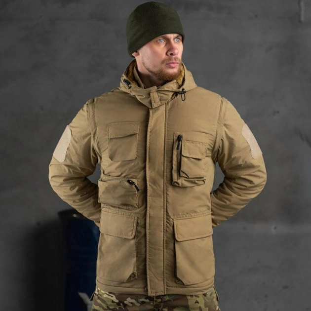 Чоловіча вологозахищена куртка-жилет з хутряним утеплювачем / Трансформер 2в1 "Outdoor" койот розмір 2XL - зображення 2