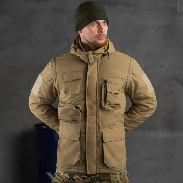 Мужская влагозащищенная куртка-жилет с меховым утеплителем / Трансформер 2в1 "Outdoor" койот размер L - изображение 2