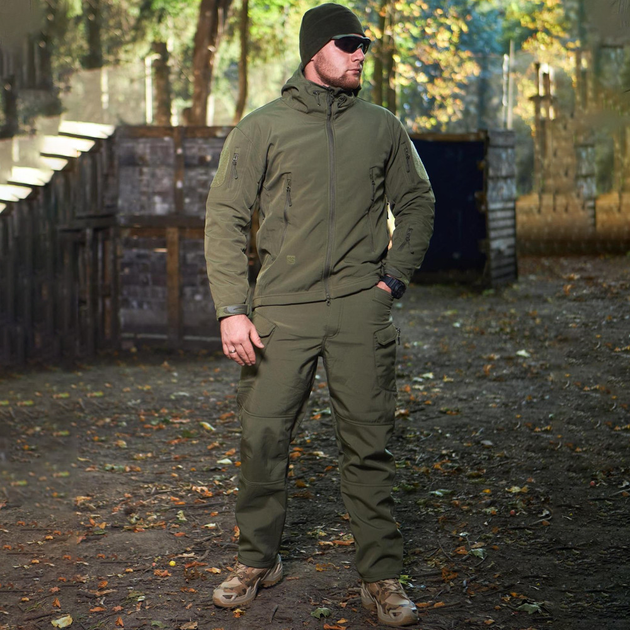 Костюм мужской на флисе Куртка + Брюки олива / Демисезонный Комплект Softshell размер 3XL - изображение 2